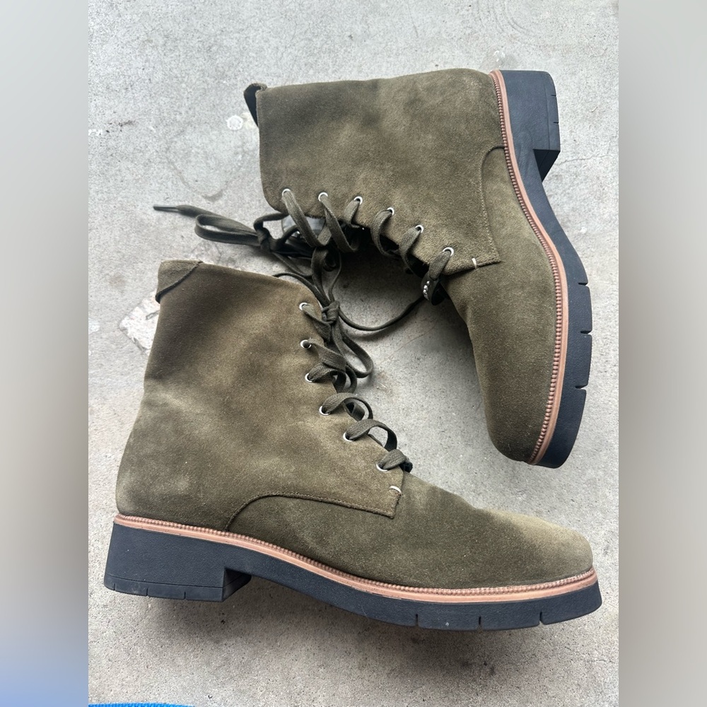 Dr. Scholl's Guild Combat Boot Original Collection Olive green leather womens 11